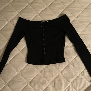 Button Off the Shoulder Black Top